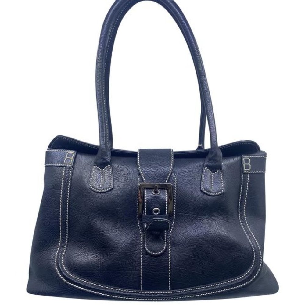 Tod S Buckle Magnetic Black Pebble Leather Shoulder Bag